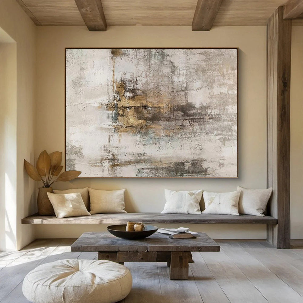 Gray Gold Abstract Painting with Subtle, Muted Elegance THY400