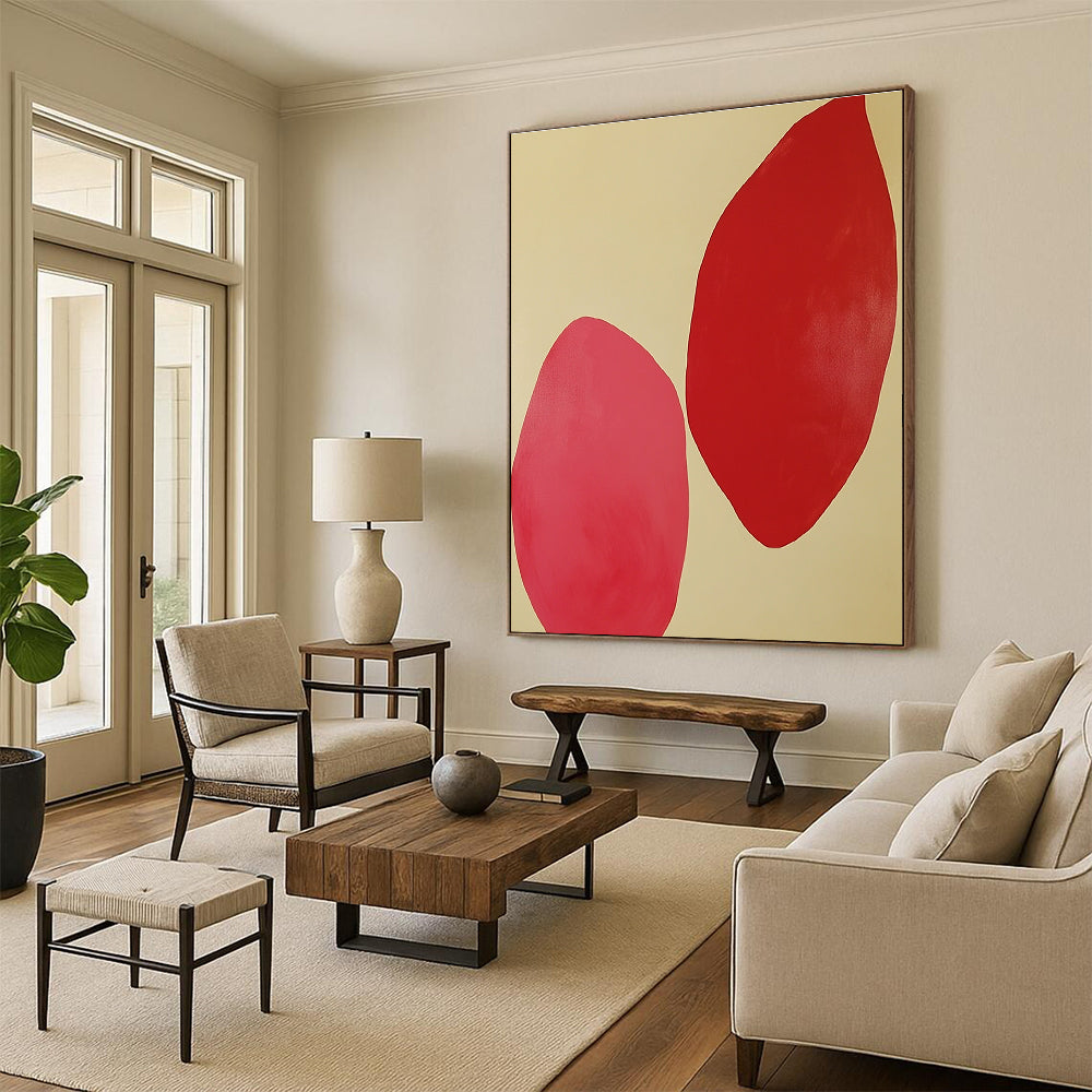 Minimalist Red Shapes Abstract Painting with Calm Simplicity GER538