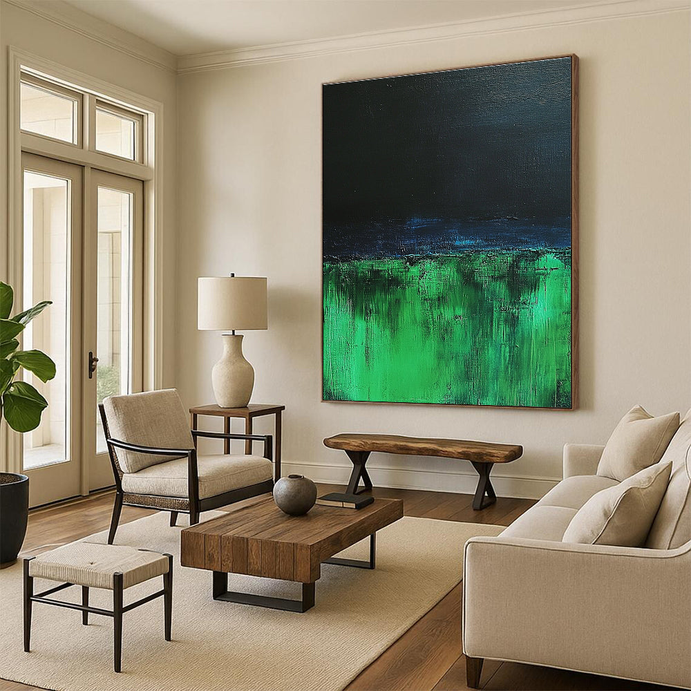 Green and Black Landscape Abstract Painting with Bold Textures GER116