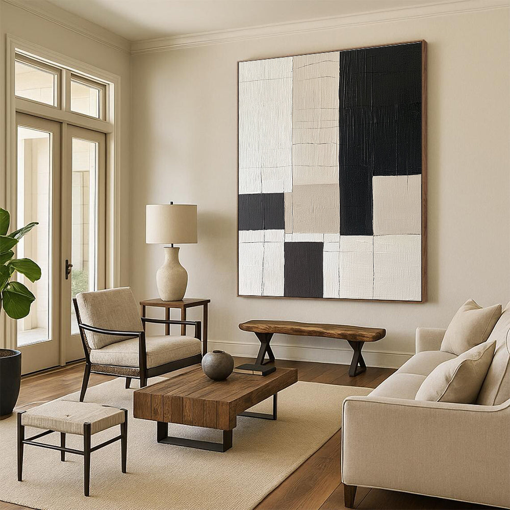 Black White Geometric Grid Abstract Painting GER852