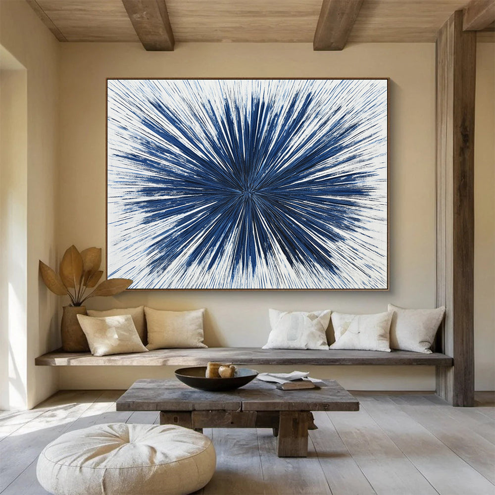 Blue White Radial - Burst Abstract Painting DYP022