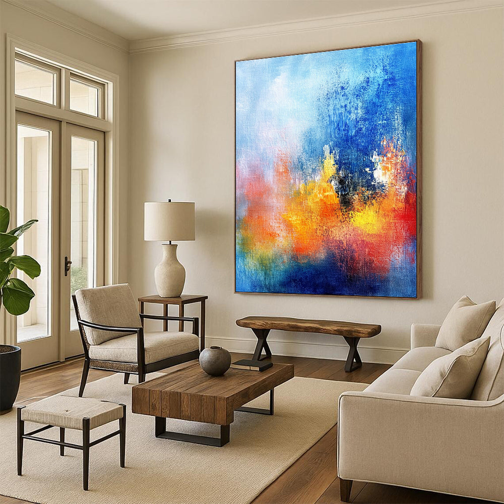 Blue Orange Abstract Painting with Blended Hues GER514