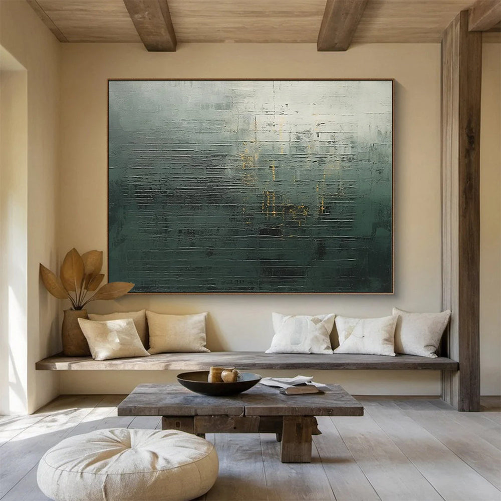 Green Gold Abstract Painting with Textured Layers THY323