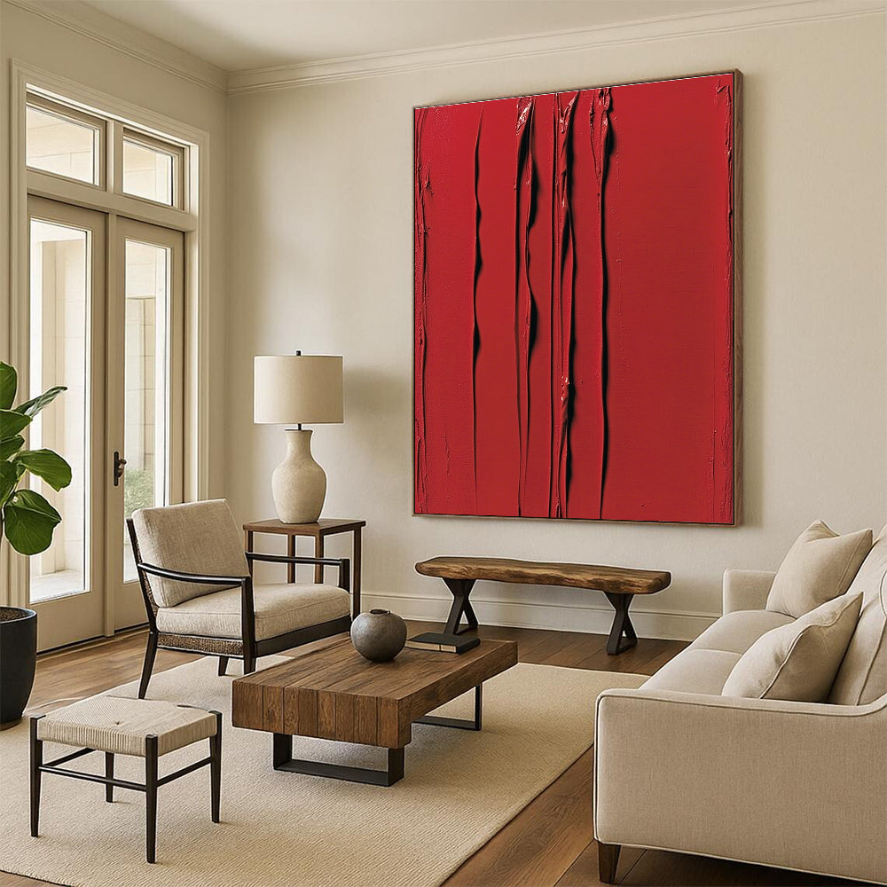 Red Thick - textured Abstract Painting with Bold Impasto GER101