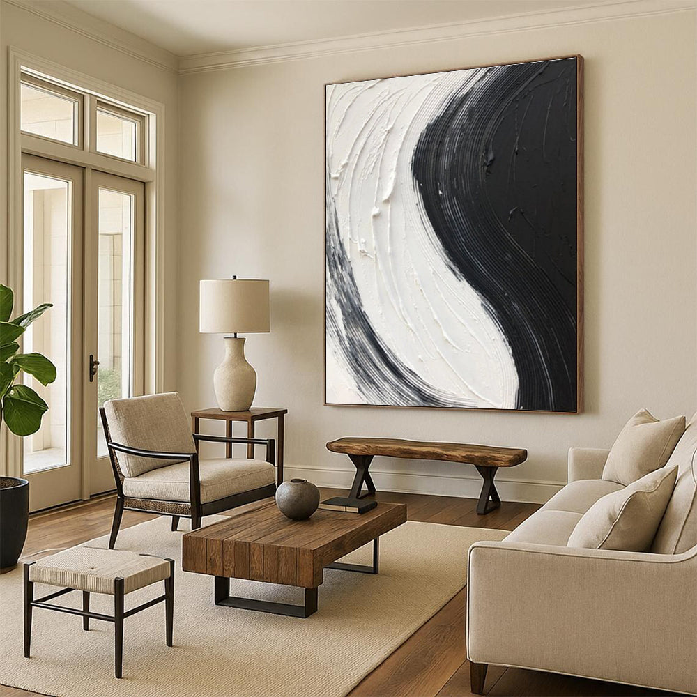 Black and White Swirl - textured Abstract Painting ADGE376
