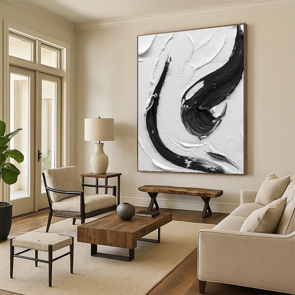 Detailed Black and White Swirl - textured Abstract Art ADGE377