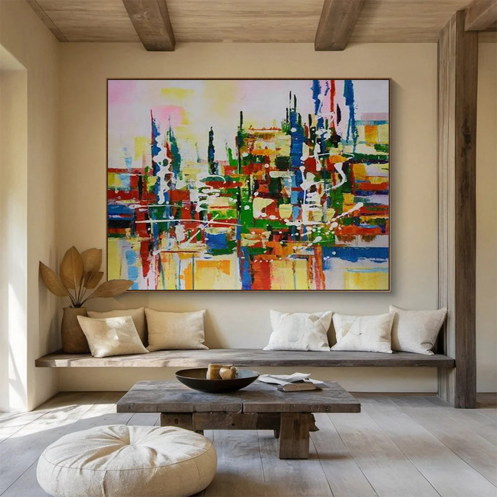 Vibrant Cityscape Abstract Painting with Multicolor Urban Energy THY285