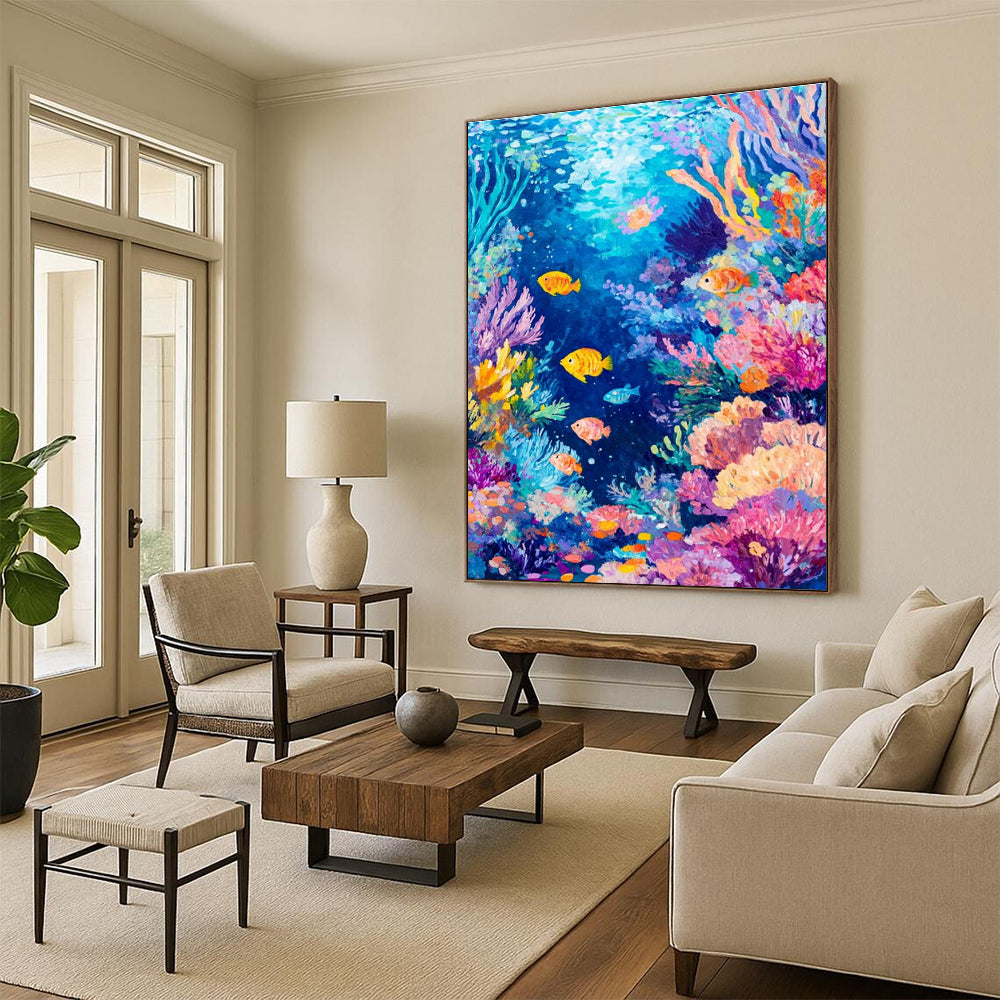Colorful Underwater World Abstract Painting with Marine Life ADGE527