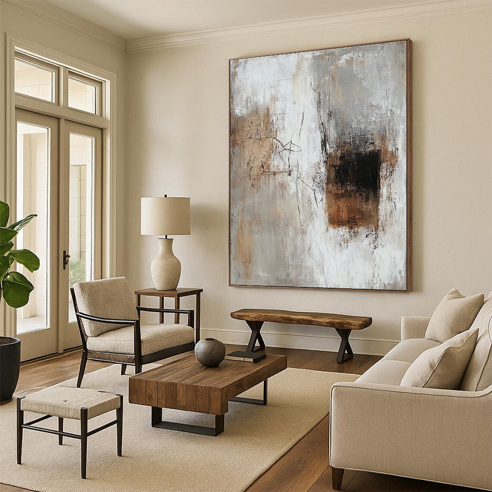 Neutral Textured Abstract Painting with Beige Gray and Brown GER689