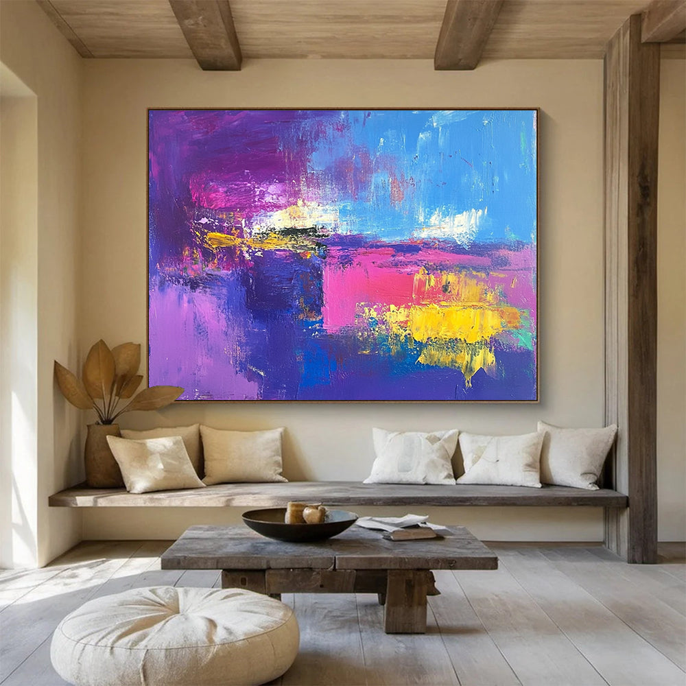 Purple Pink and Yellow Abstract Painting with Bold Color Layers DYP205