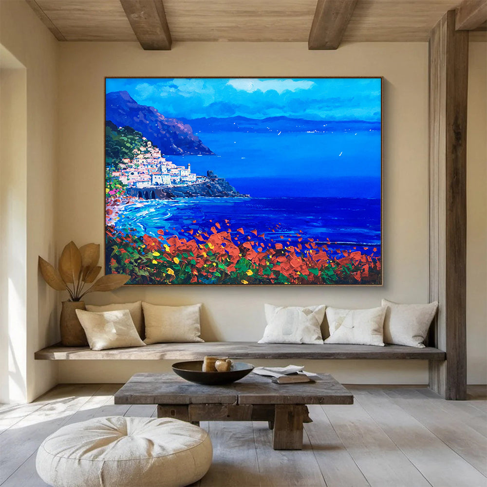 Cliffside Village at Night Abstract Painting THY434
