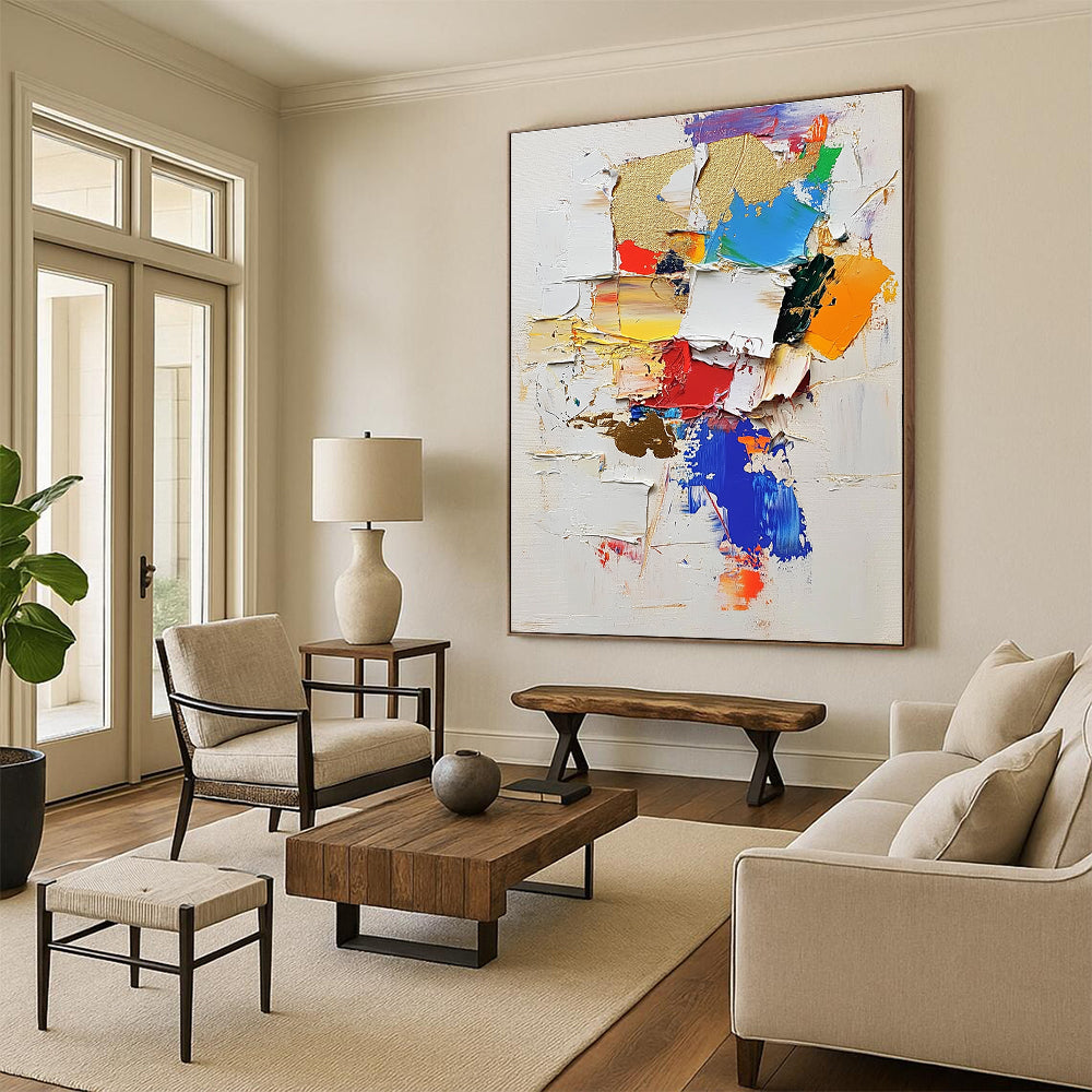 Colorful Patch Abstract Painting with Layered Textures GER476