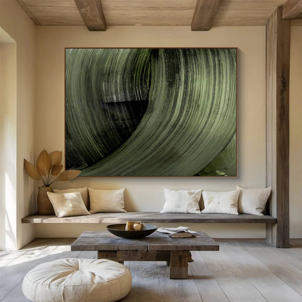 Green Swirl Abstract Painting with Dynamic Textures THY123