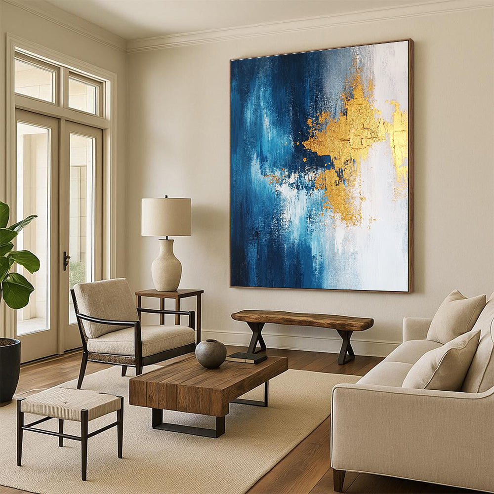 Blue and Gold Abstract Painting with Striking Contrasts GER371