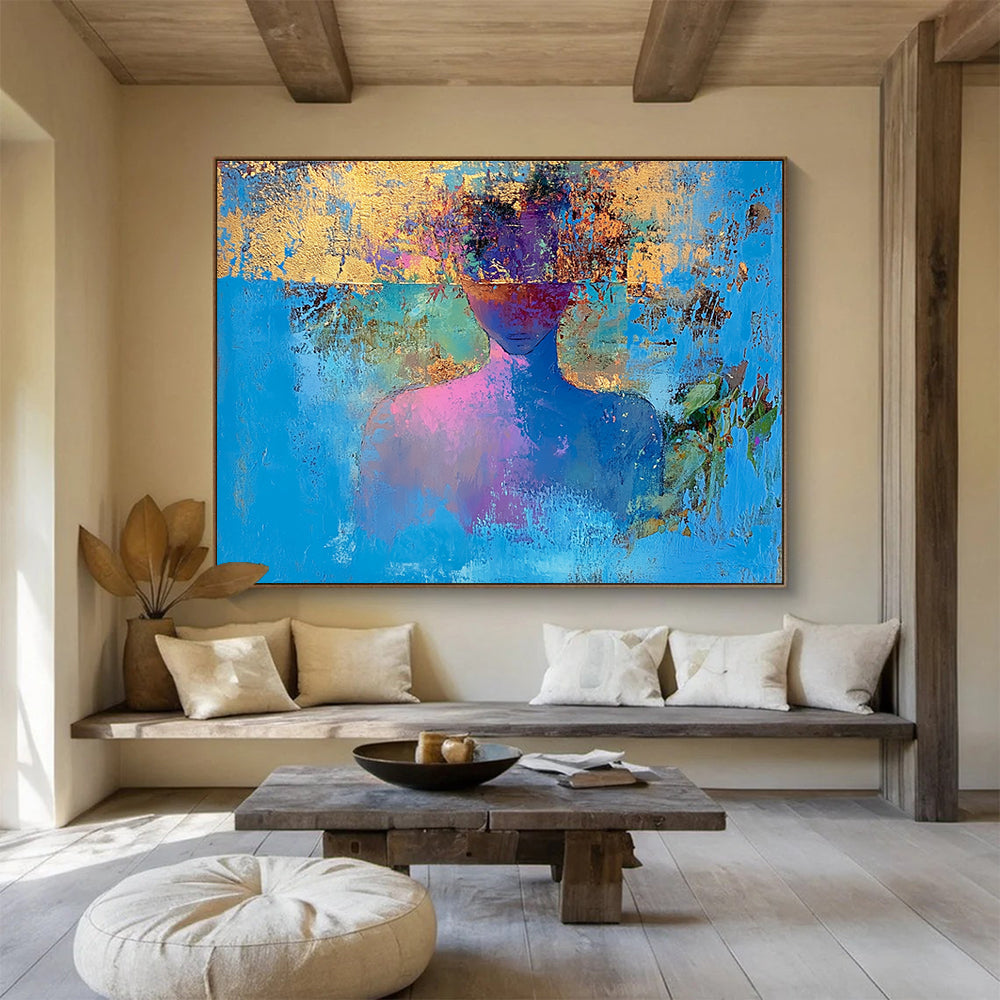 Blue Gold Colorful - Head Abstract Figure Abstract Painting DYP021