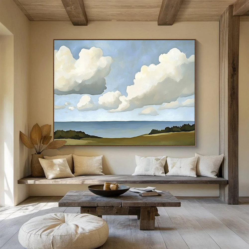 Clouds Over the Sea Minimalist Abstract Painting with Soft Whites DYP598