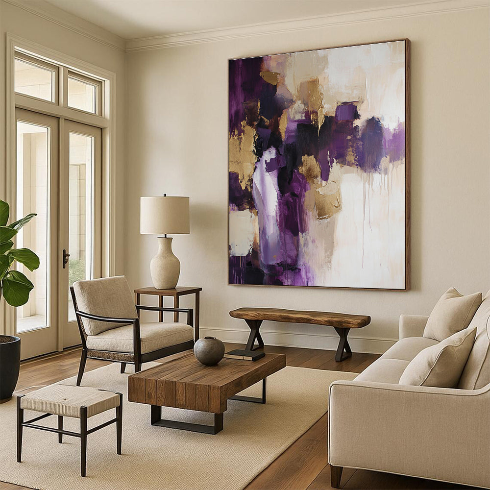 Purple and Gold Abstract Painting with Elegant Strokes GER462