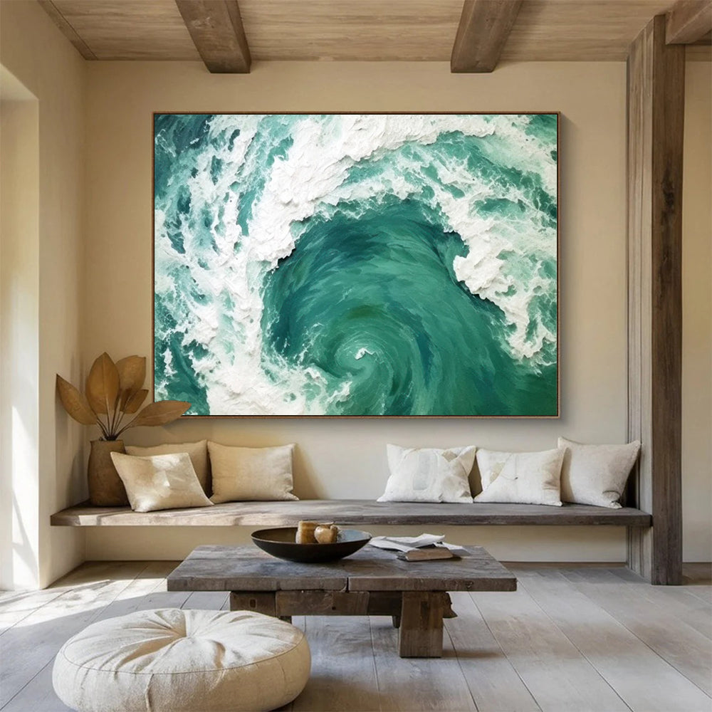 Turquoise White Ocean Swirl Abstract Painting THY063