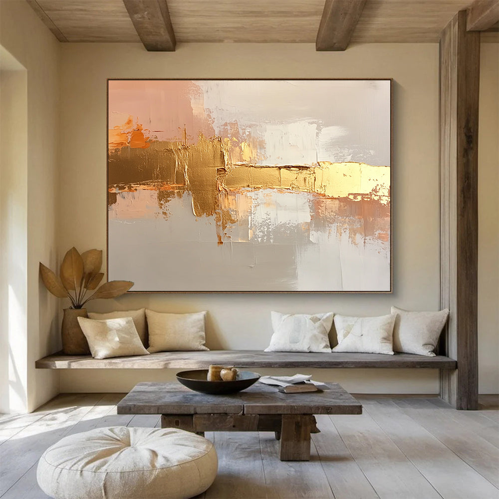 Gold and Neutral Abstract Painting with Elegant Textures DYP375