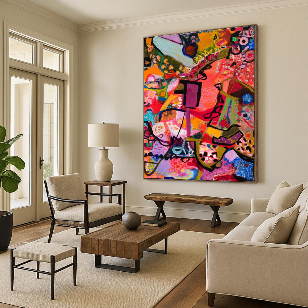 Repeat Vivid Colorful Abstract Painting with Pink and Purple ADGE295