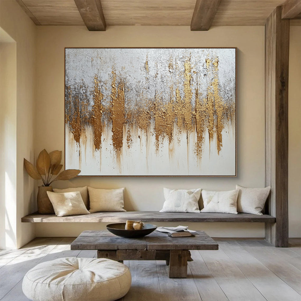 Gold and Silver Abstract Painting with Metallic Textures DYP368