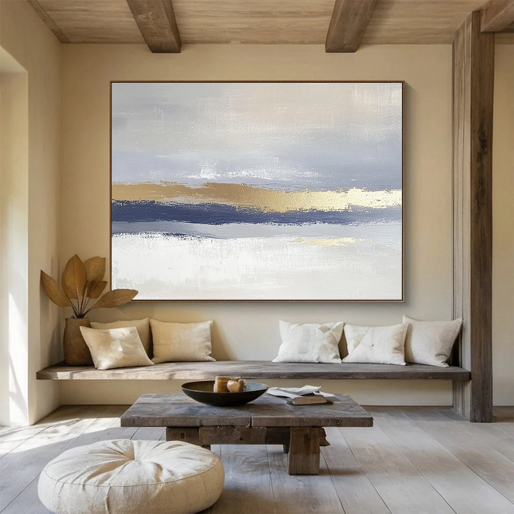 Grey and Gold Layered Abstract Painting with Subtle Textures DYP170