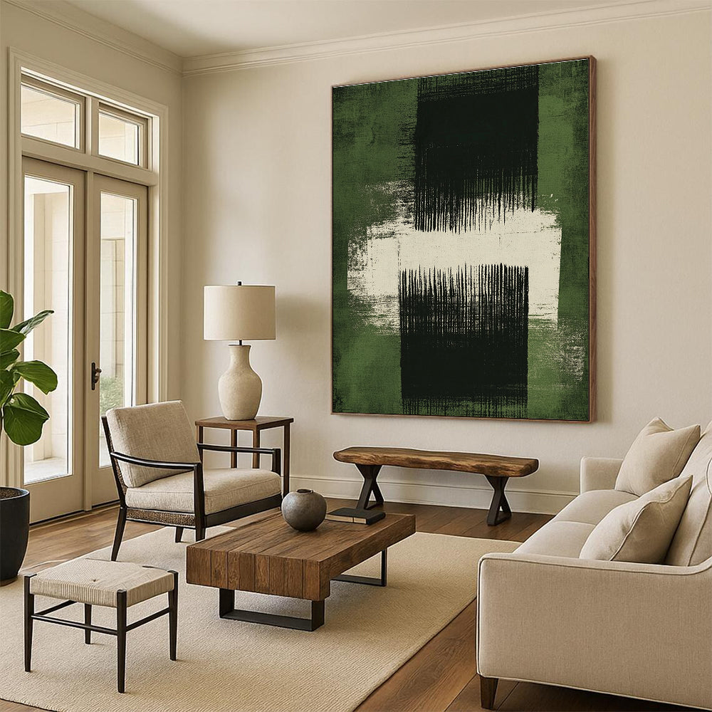 Green and Black Abstract Painting with Textured Layers GER110