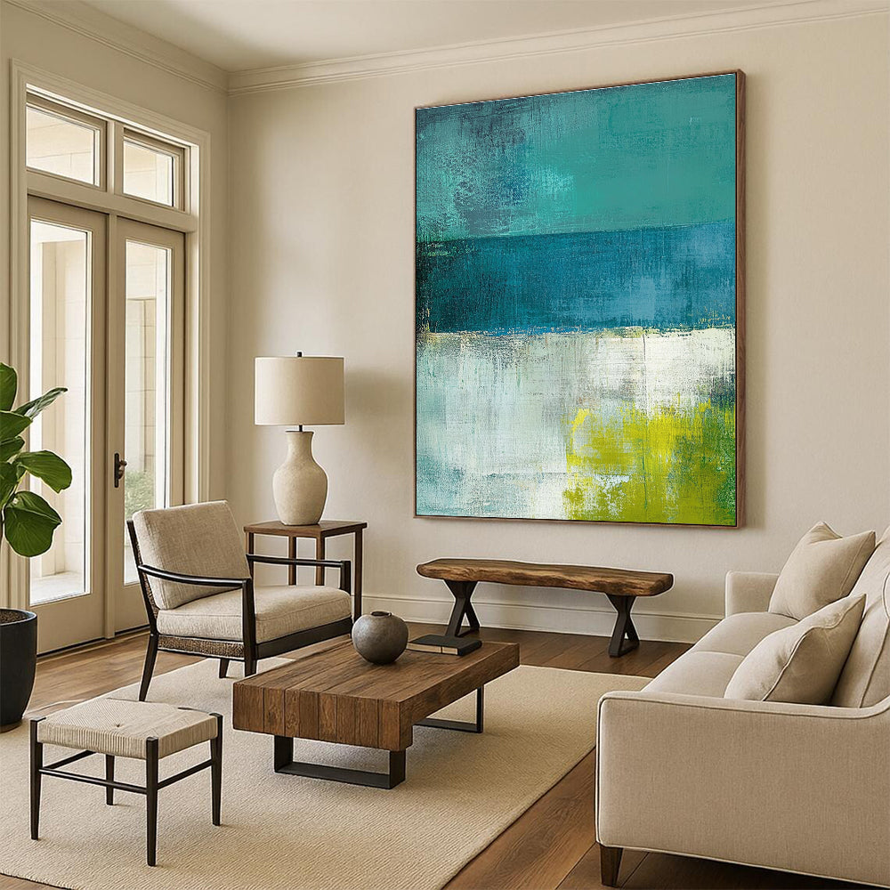 Teal and Green Abstract Painting with Calm Color Fields GER549