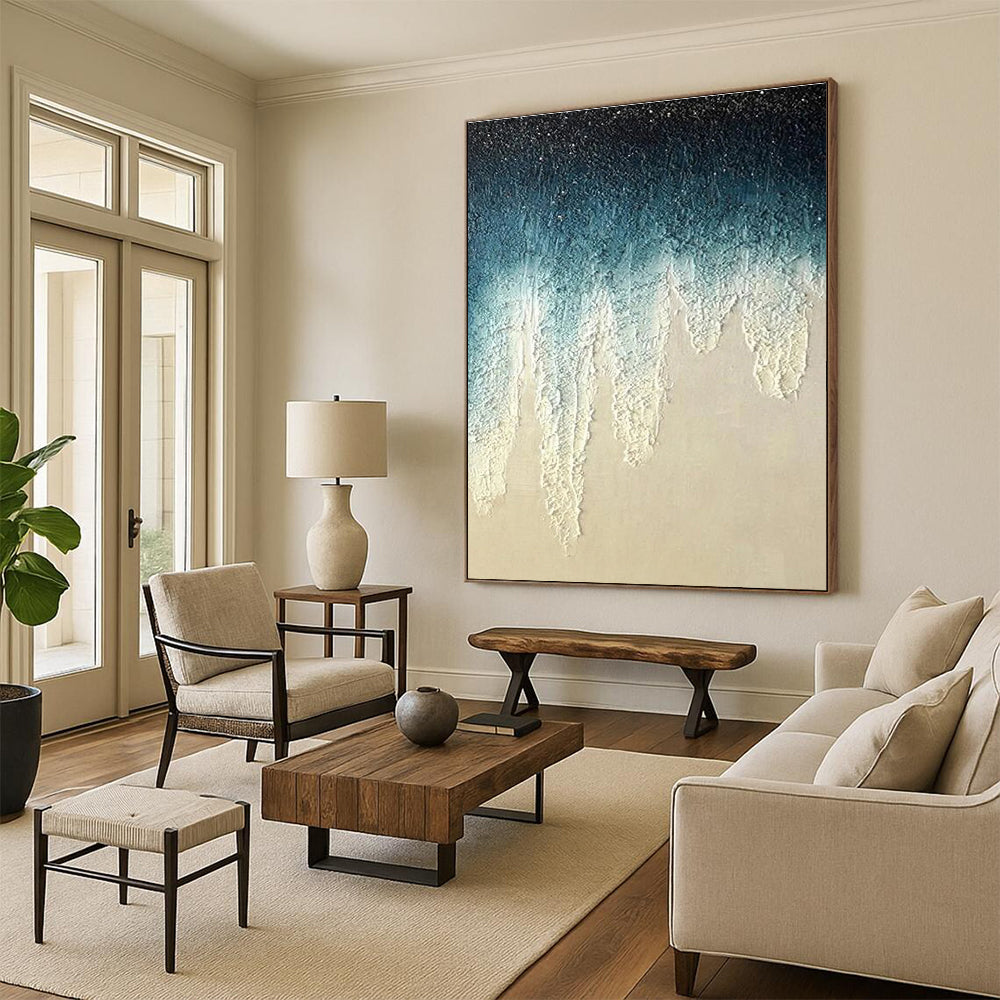 Blue and White Gradient Dripping Abstract Painting ADGE343