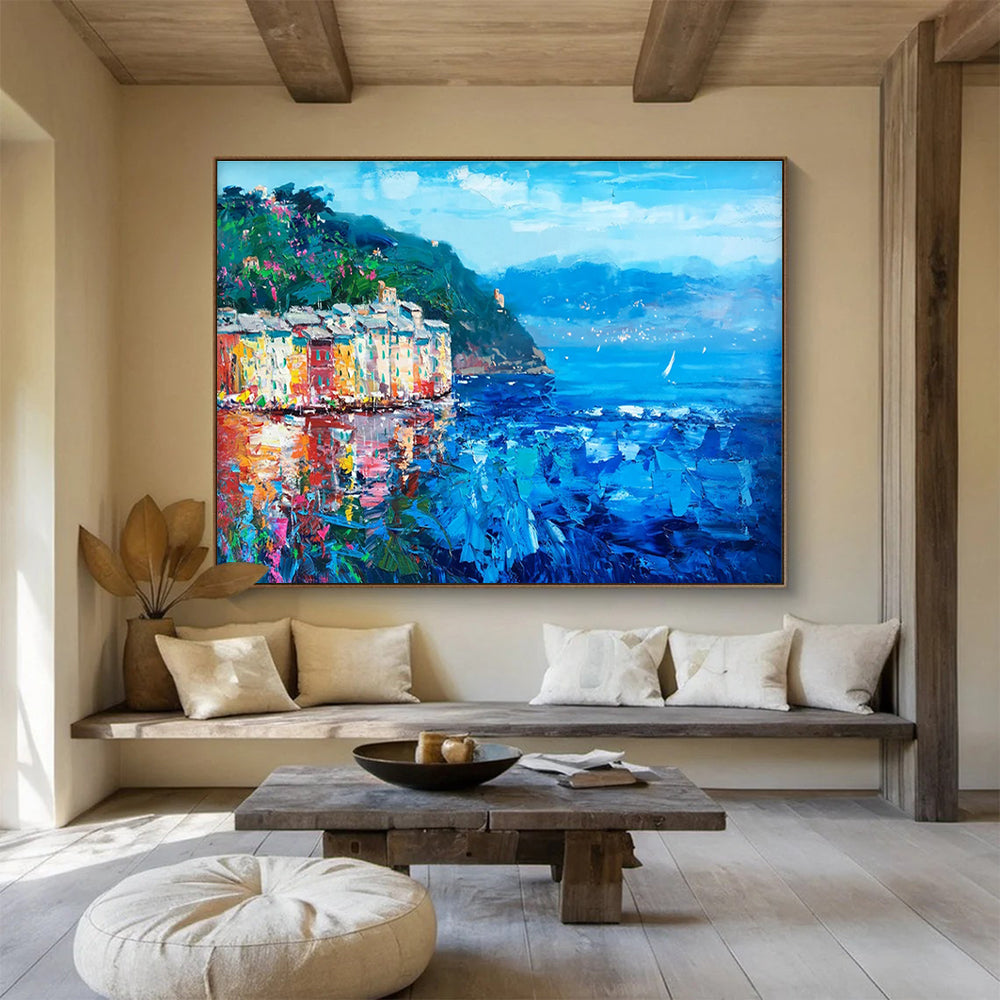 Coastal Village Reflection Abstract Painting THY442
