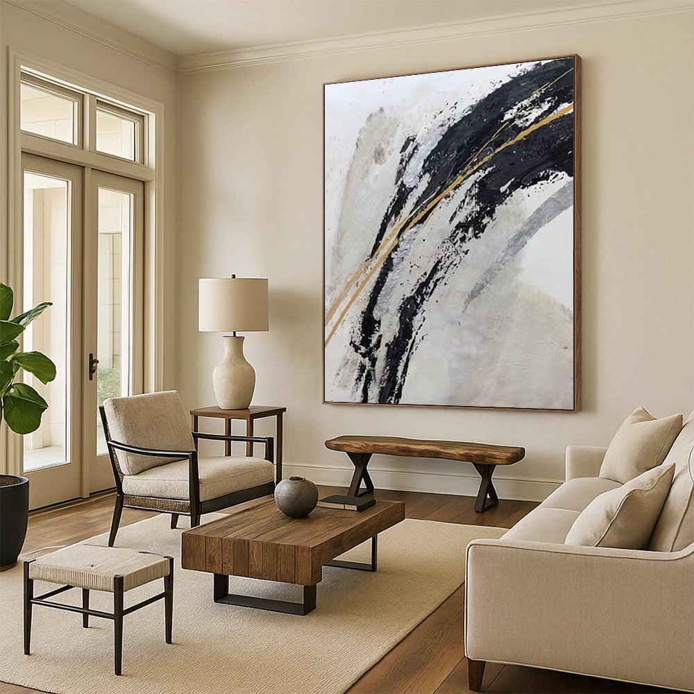 Black Gold Silver Abstract Painting ADGE249