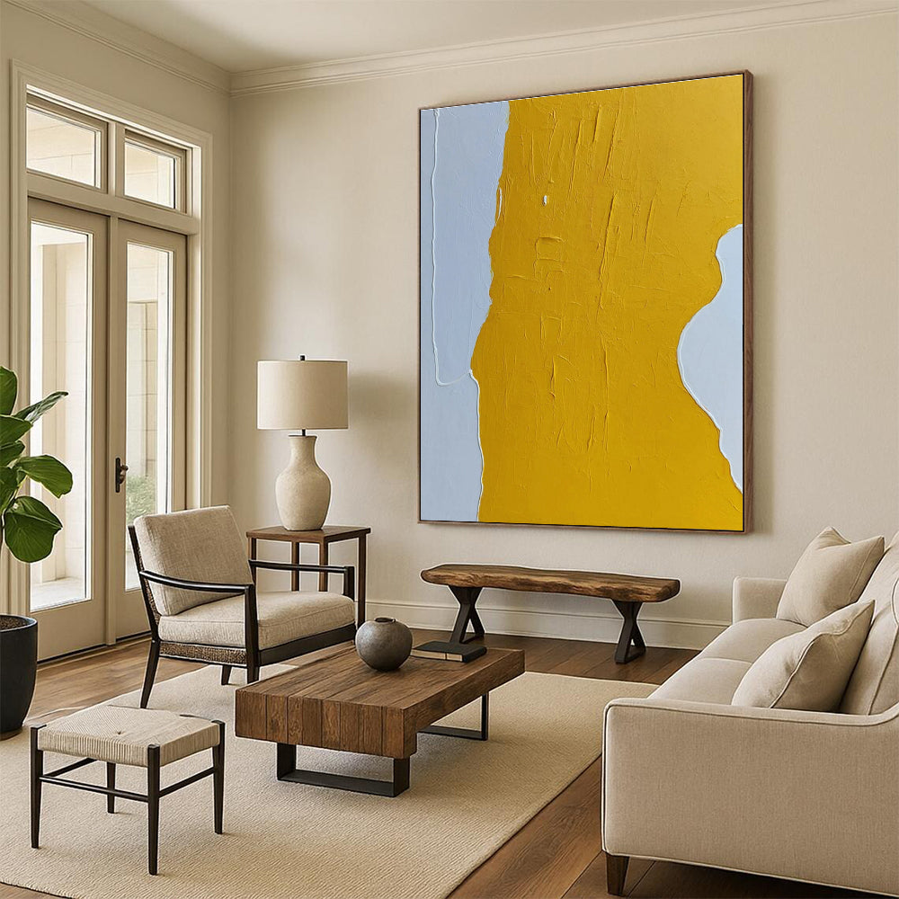 Yellow and White Textured Abstract Painting ADGE340