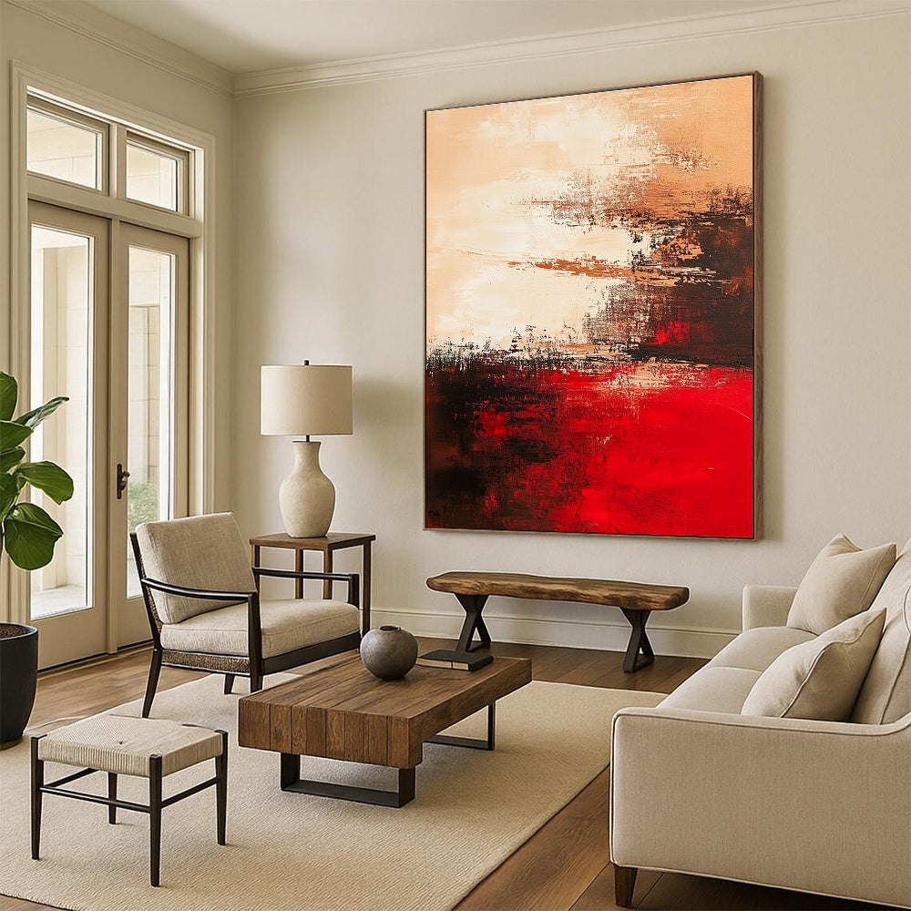 Red Beige and Black Abstract Painting with Subtle Gradients GER664