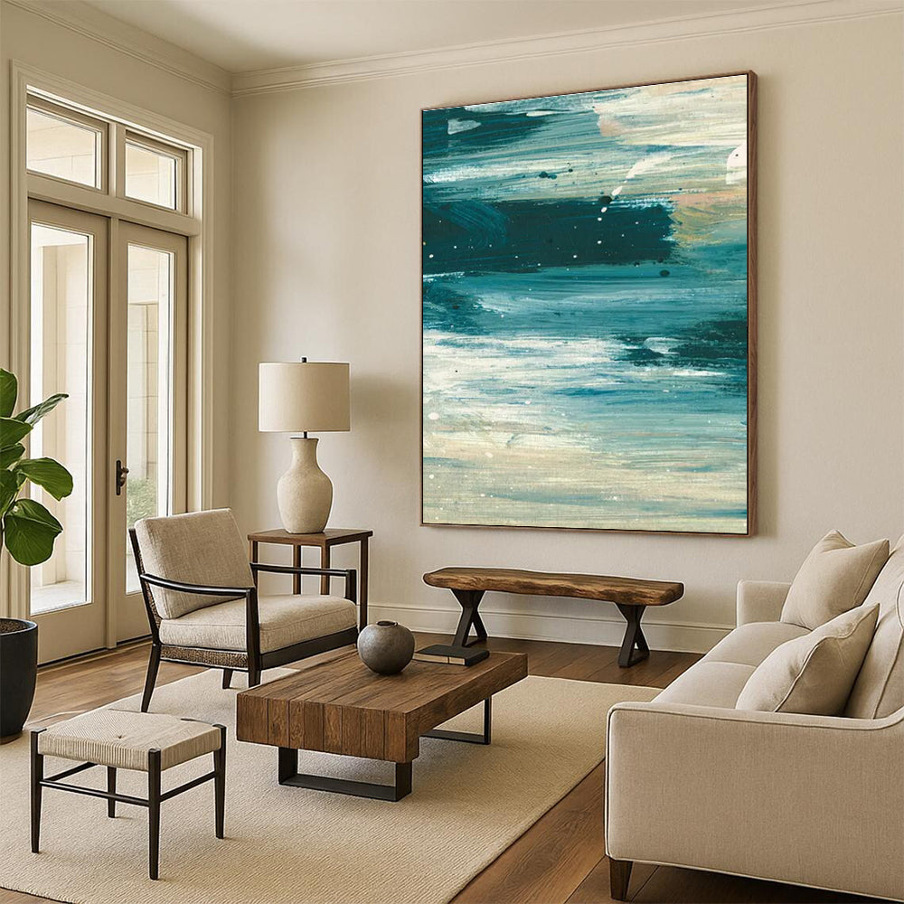 Teal and White Abstract with Subtle Details Painting ADGE177