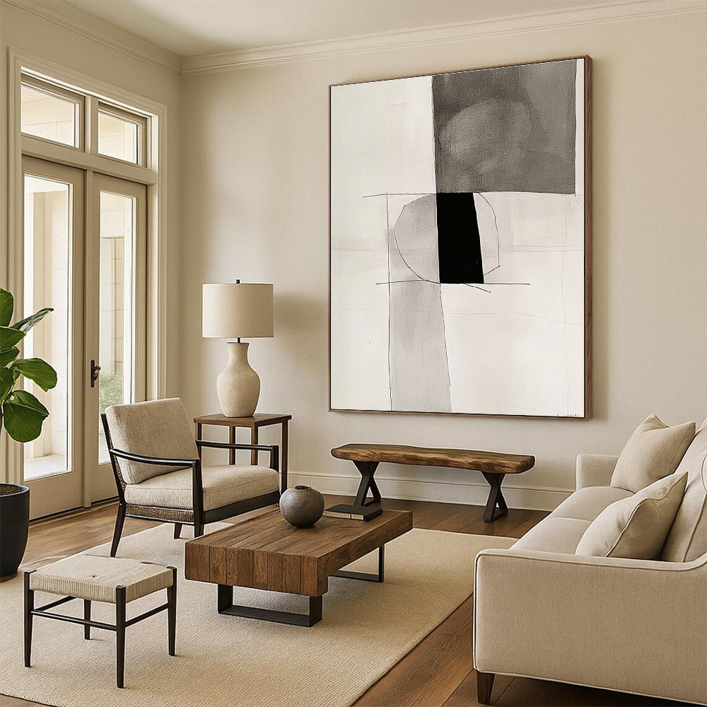 Monochrome Geometric Abstract Painting with Simple Shapes GER721