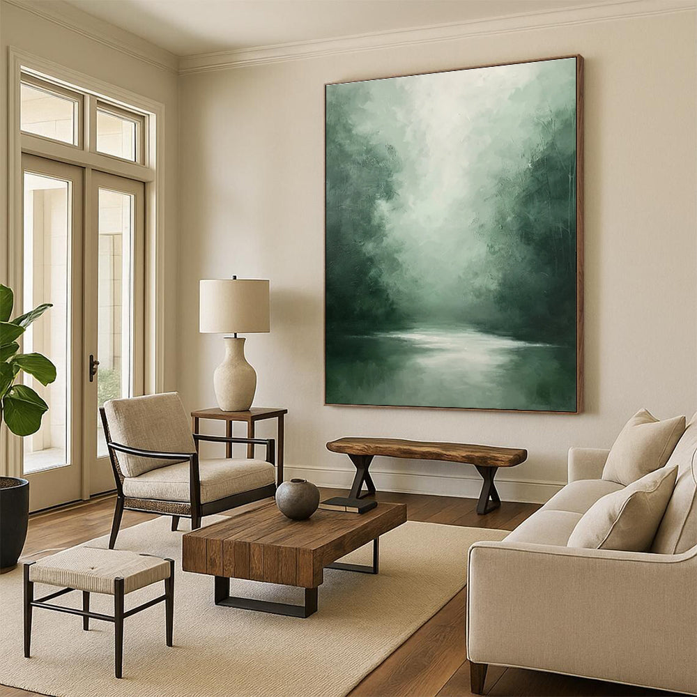 Green Misty Forest River Abstract Painting ADGE024