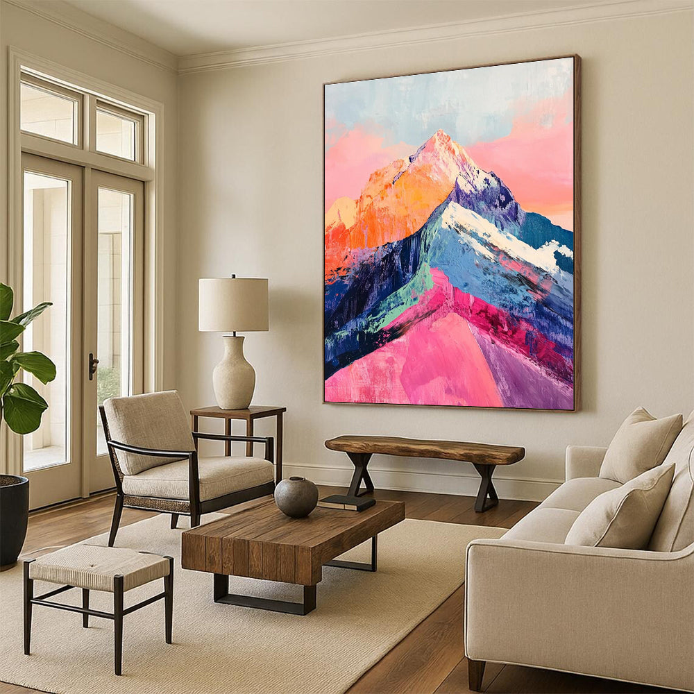 Colorful Mountain Peak Abstract Painting with Pink and Orange ADGE283