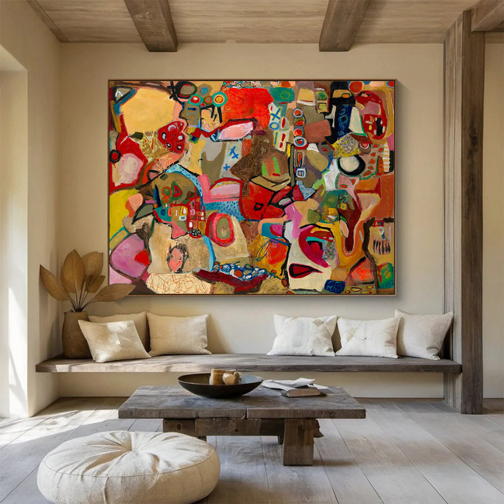 Colorful Abstract Collage Painting with Mixed Shapes and Hues THY240