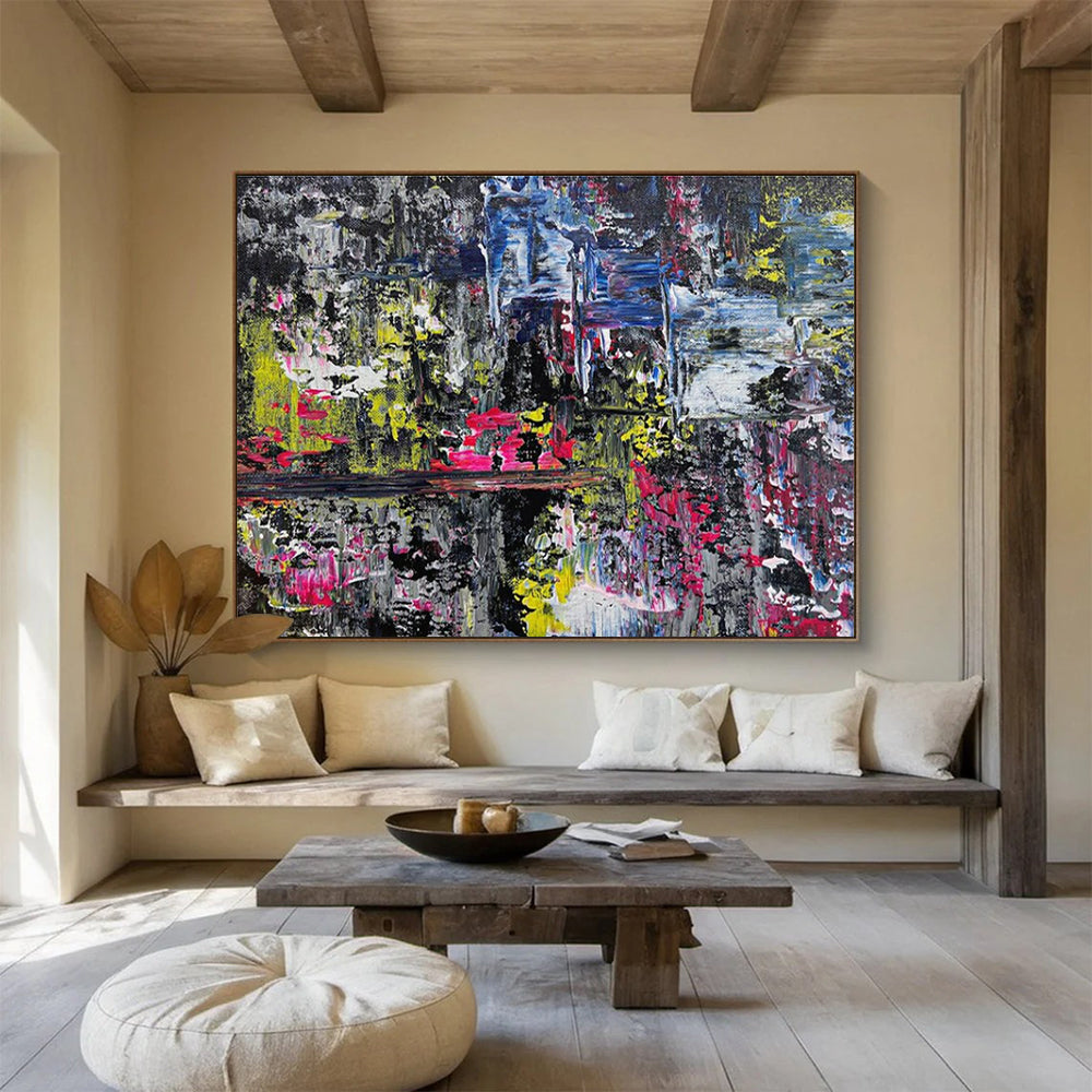 Dark Colorful Abstract Painting with Neon - Like Pops THY338