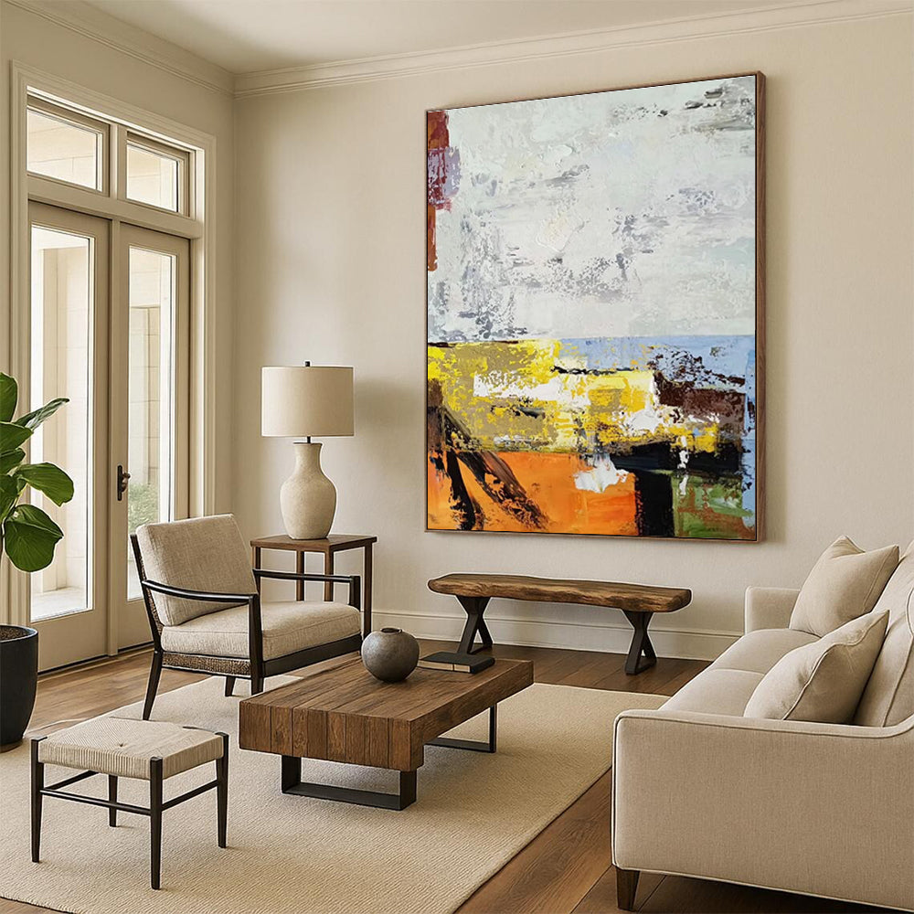 Grey Yellow Blue Orange Abstract Painting ADGE019