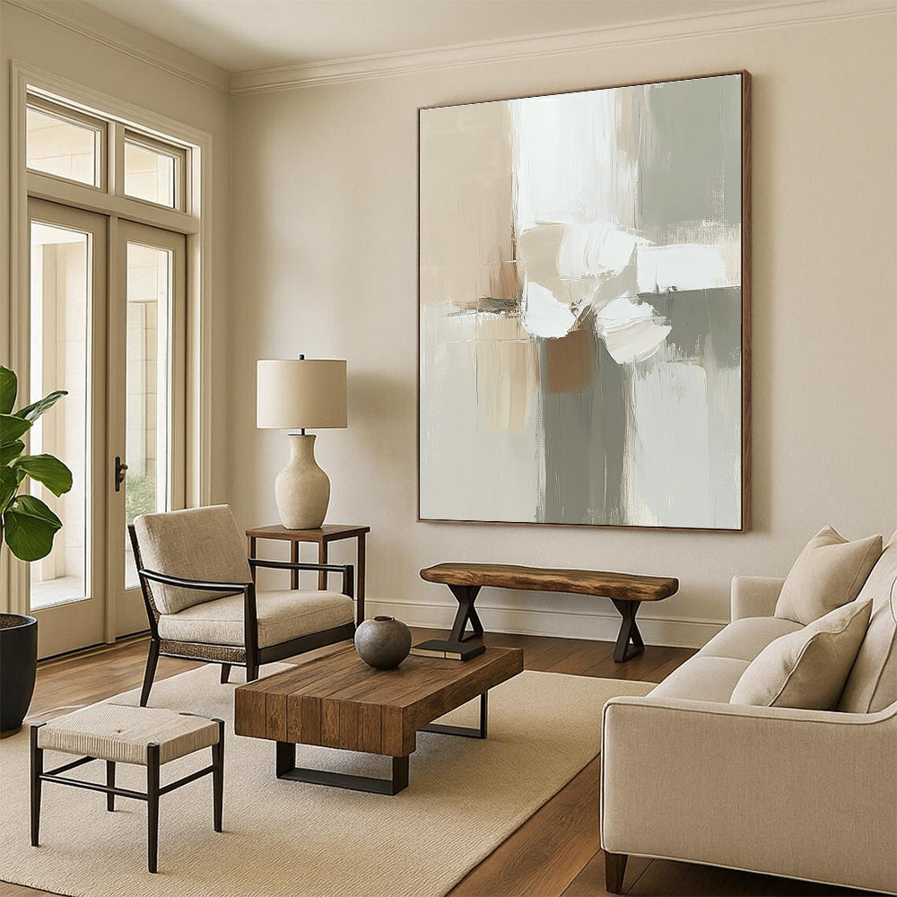 Neutral Tones Abstract Painting with Floral - like Shapes GER636