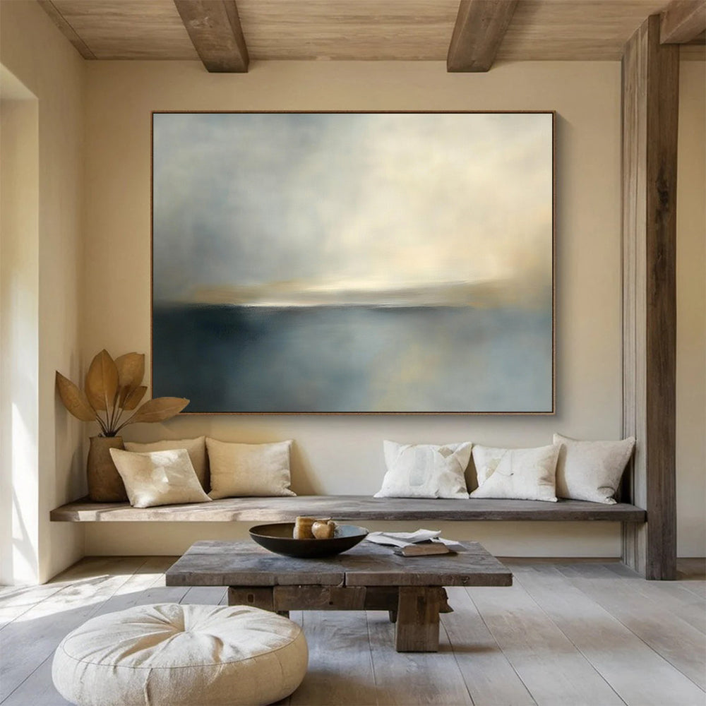 Subtle Horizon Abstract Painting with Soft Grays and Blues DYP239