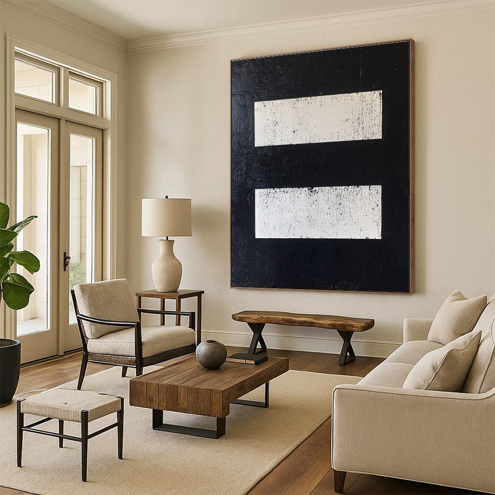 Black and White Rectangles Abstract Painting GER876