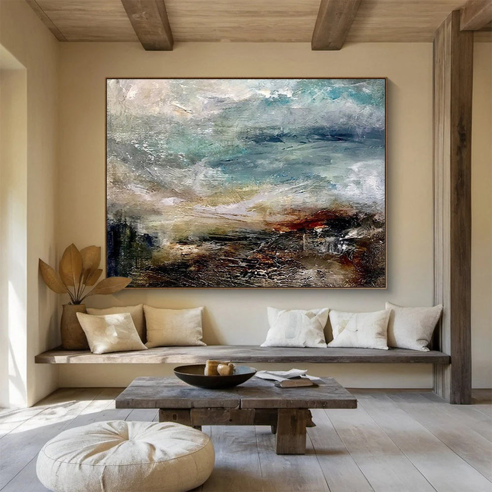 Dynamic Blue Grey Sea Abstract Painting THY015