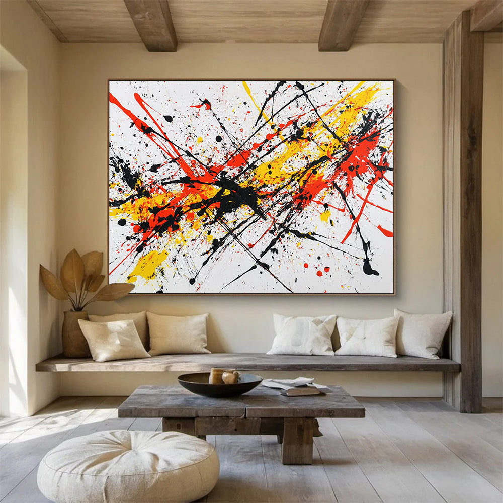 Colorful Splatter Abstract Painting with Red Yellow Black DYP161