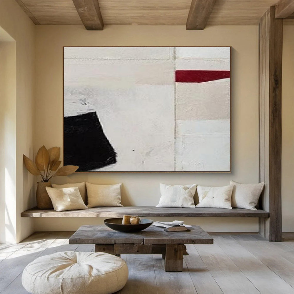 Black Red and White Minimalist Geometric Abstract Painting THY110