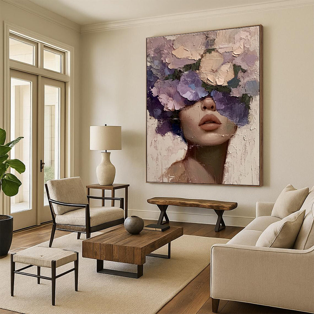 Purple Flower Masked Portrait Abstract Painting ADGE329