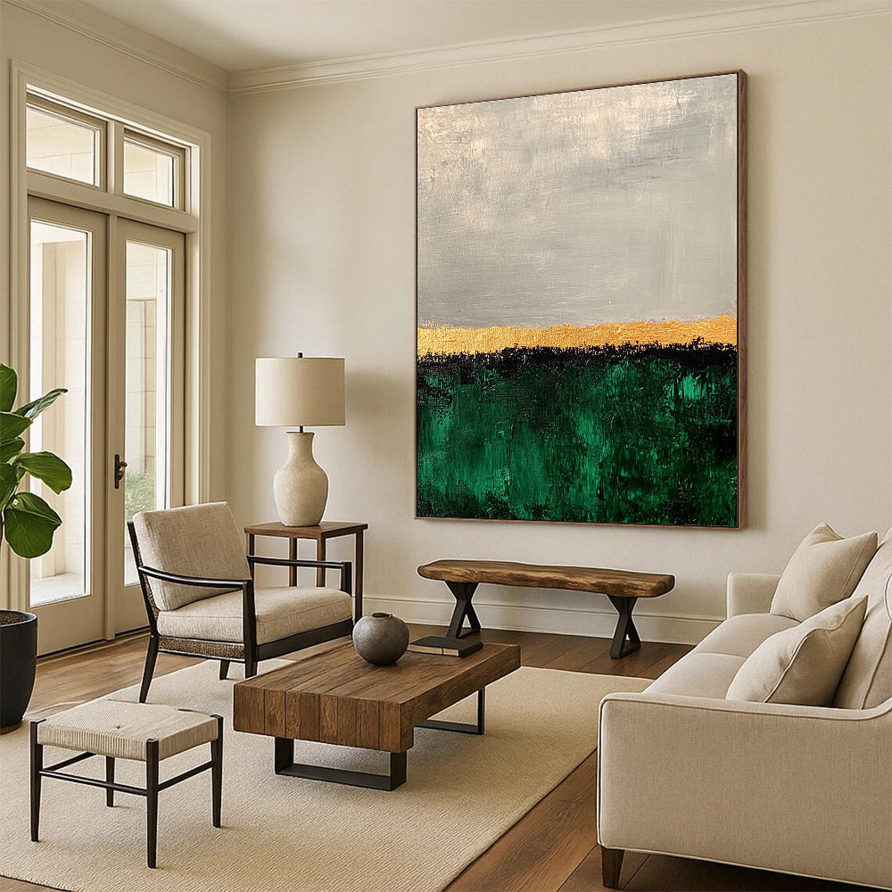 Green Gold Abstract Painting with Horizontal Layers GER819