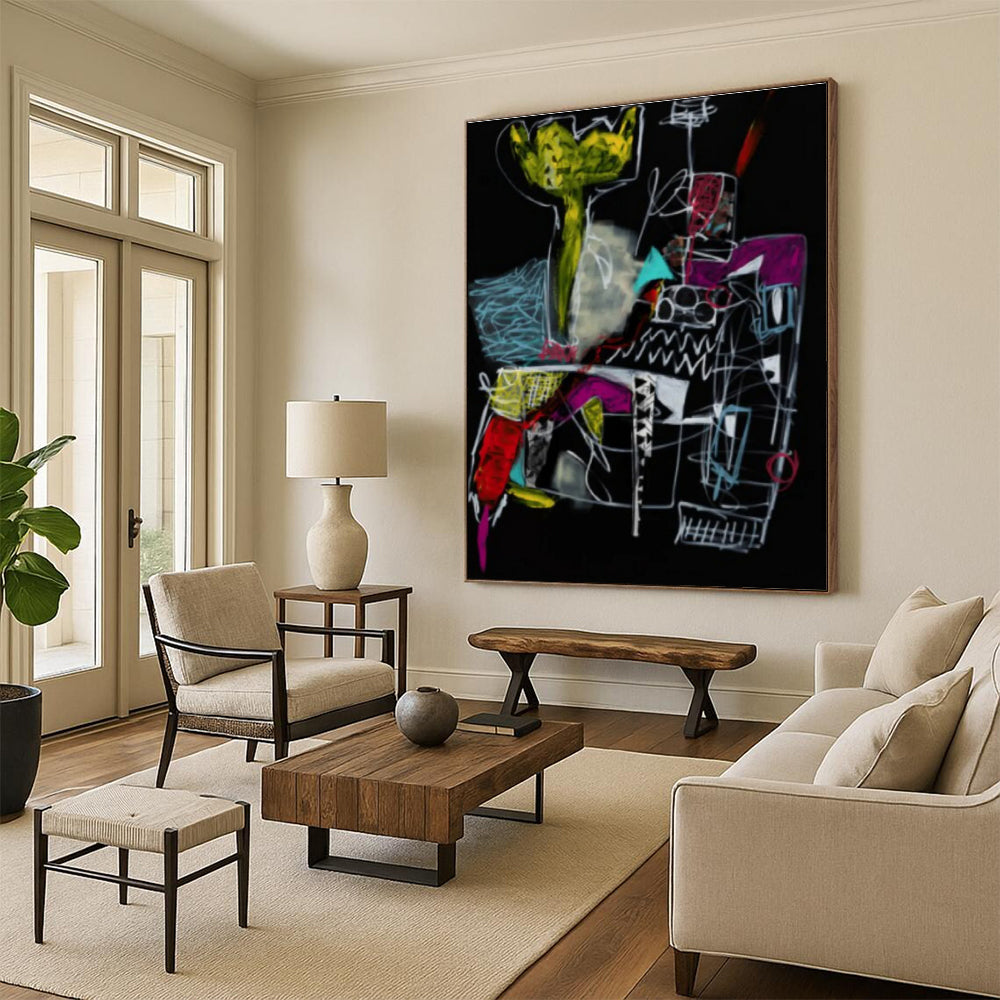 Colorful Abstract Painting on Black Background ADGE294