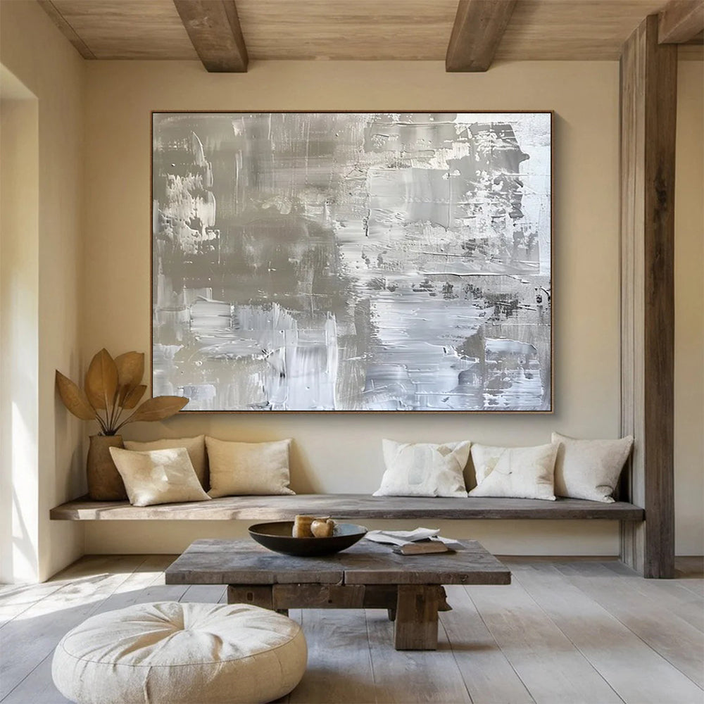 Grey and White Textured Minimalist Abstract Painting THY103